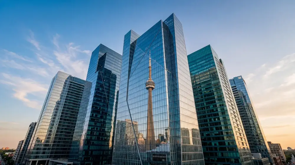 Commercial glass towers showcasing modern curtainwall glazing systems
